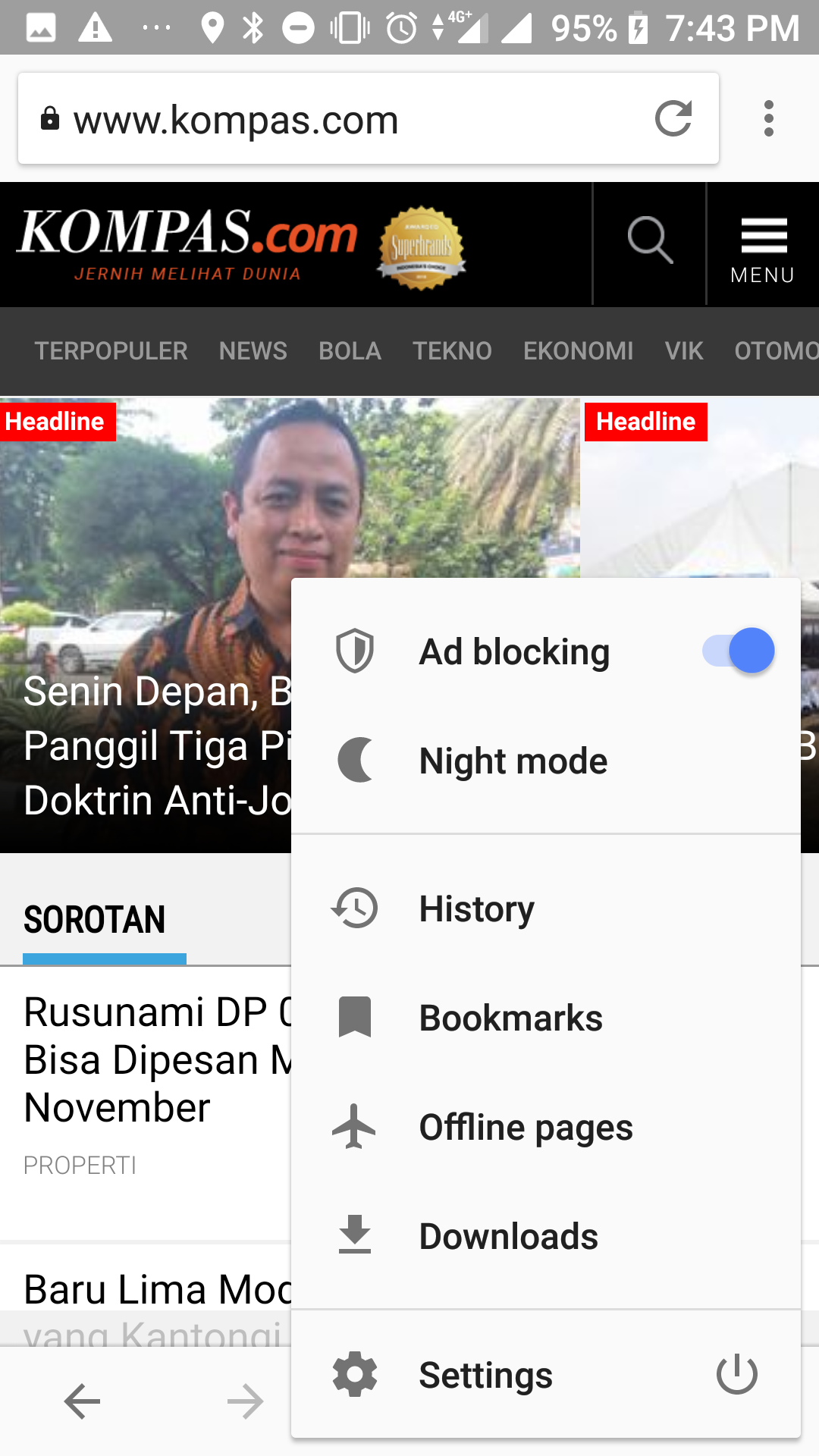 Opera mengaktifkan Ad Blocking secara default